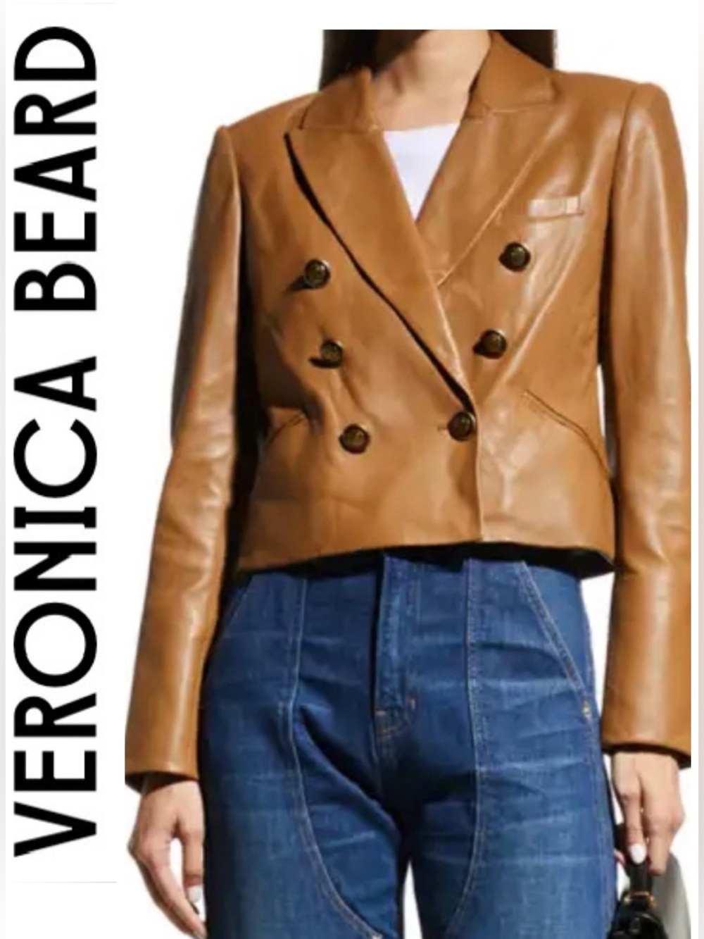 VERONICA BEARD Lambskin Leather  Nevis Dickey Miller Blazer Jacket Camel 2